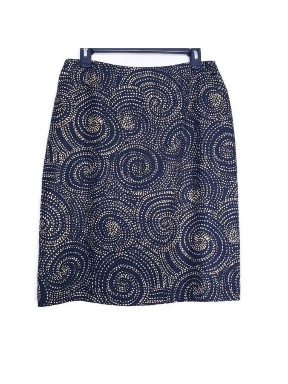 Talbots Black & Tan Swirl Polka Dot Silk Wool Blend Pencil Skirt Women's Size 10
